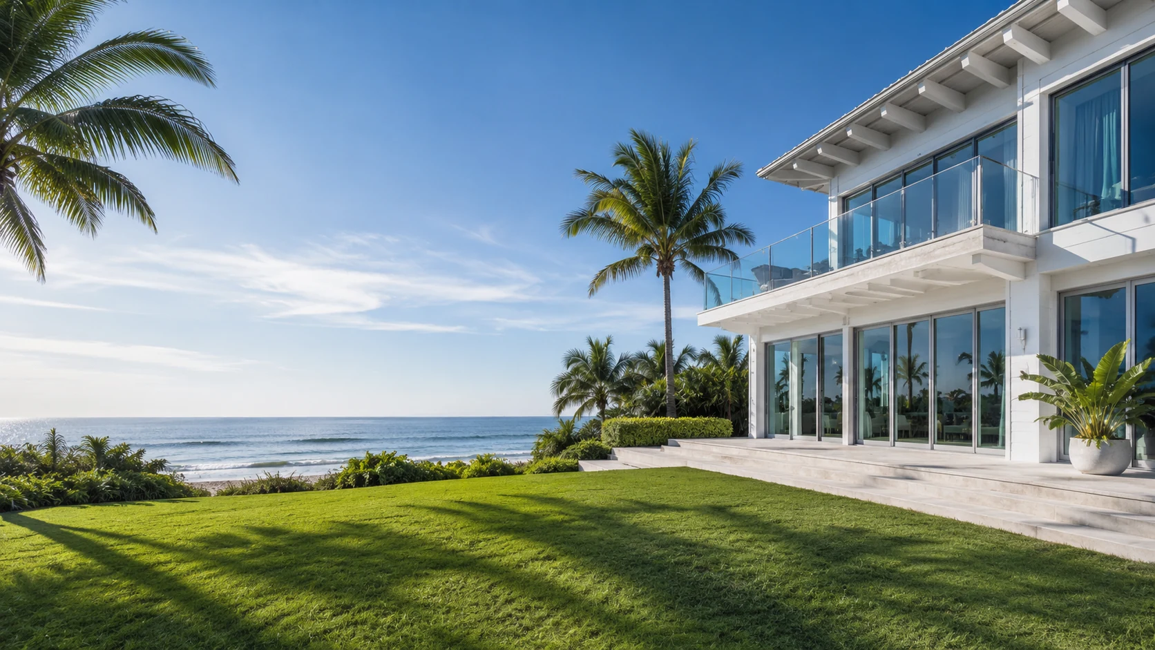 Modern coastal home in Miami Beach, Florida with large clean windows